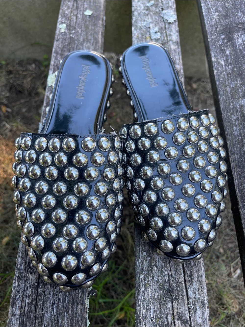 Jeffrey Campbell Black Studded Slip-On Mules